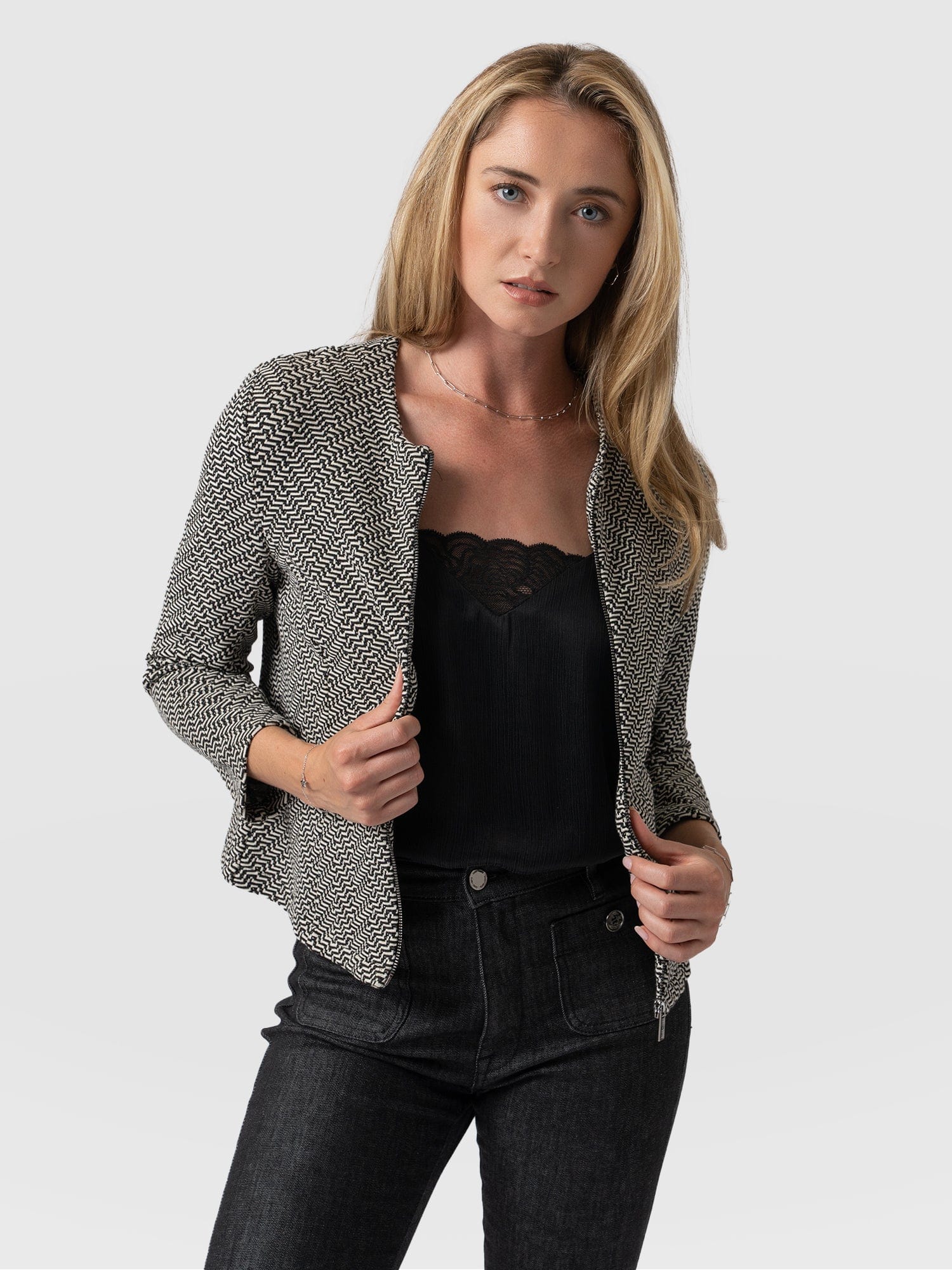 Florence Jacket Cream Lurex Jacquard - Women's Jackets | Saint + Sofia® USA